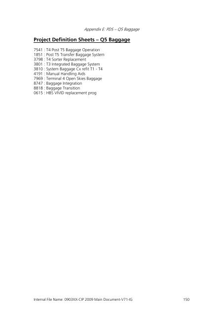 Capital Investment Plan 2009 - Heathrow Airport