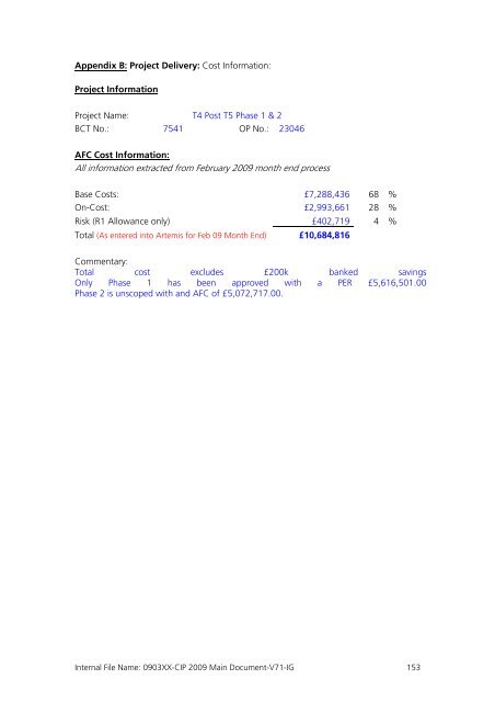 Capital Investment Plan 2009 - Heathrow Airport