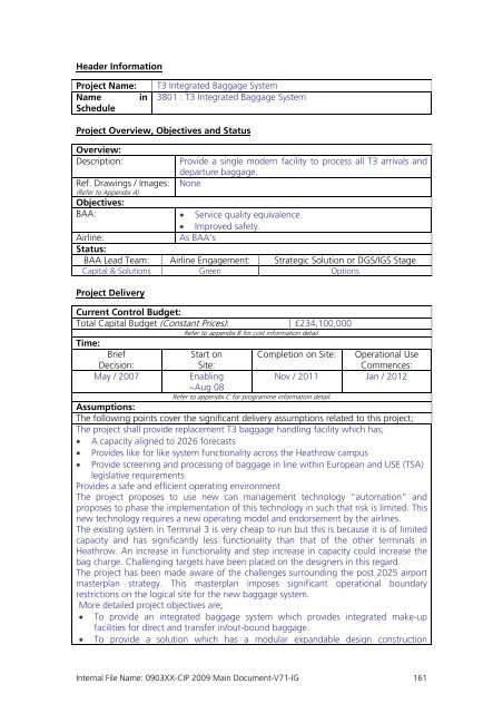 Capital Investment Plan 2009 - Heathrow Airport