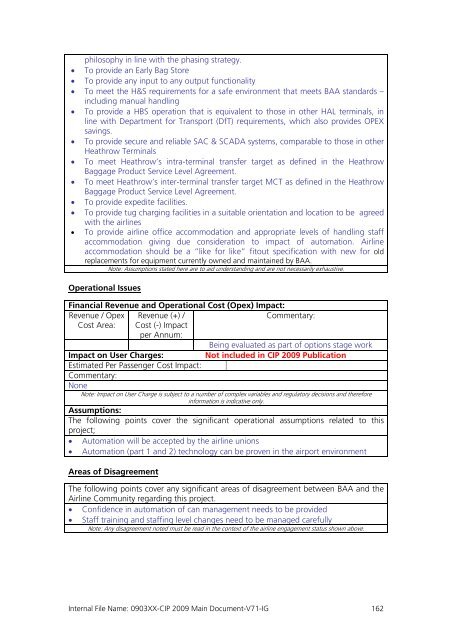 Capital Investment Plan 2009 - Heathrow Airport