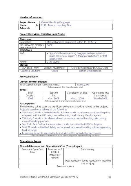 Capital Investment Plan 2009 - Heathrow Airport