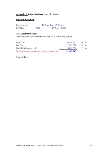 Capital Investment Plan 2009 - Heathrow Airport