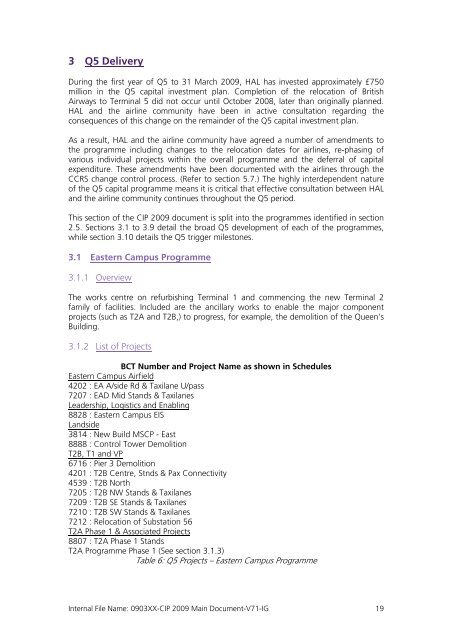 Capital Investment Plan 2009 - Heathrow Airport