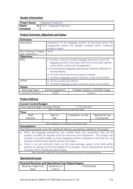 Capital Investment Plan 2009 - Heathrow Airport