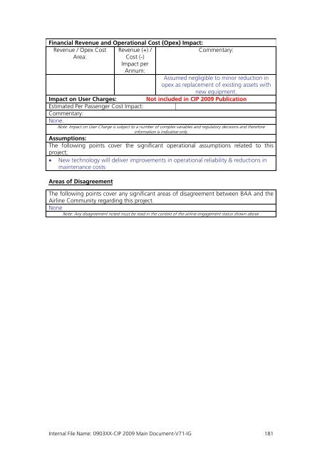 Capital Investment Plan 2009 - Heathrow Airport