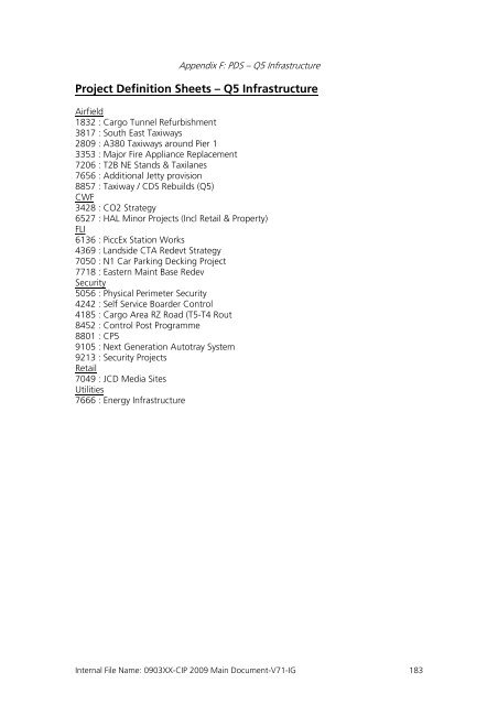 Capital Investment Plan 2009 - Heathrow Airport