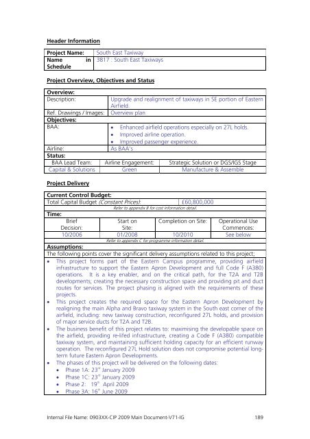 Capital Investment Plan 2009 - Heathrow Airport