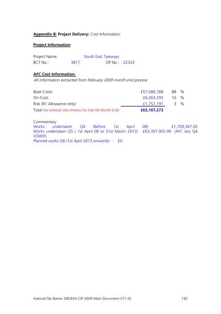 Capital Investment Plan 2009 - Heathrow Airport