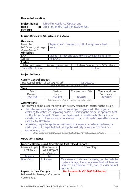 Capital Investment Plan 2009 - Heathrow Airport