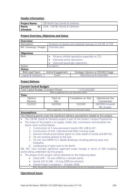 Capital Investment Plan 2009 - Heathrow Airport