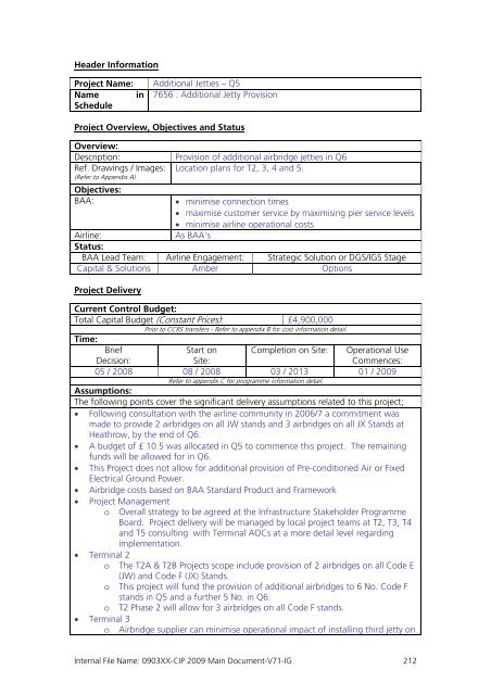 Capital Investment Plan 2009 - Heathrow Airport