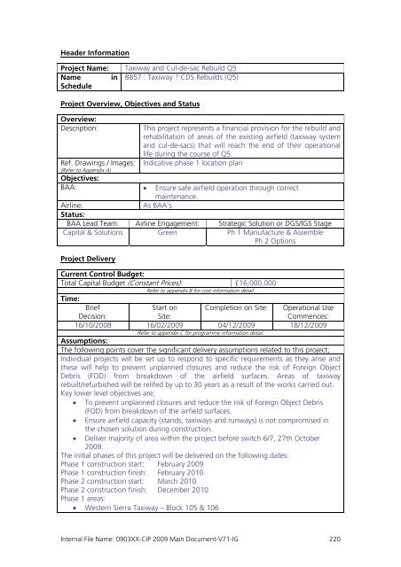 Capital Investment Plan 2009 - Heathrow Airport