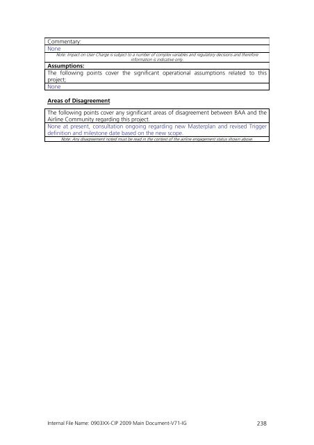 Capital Investment Plan 2009 - Heathrow Airport