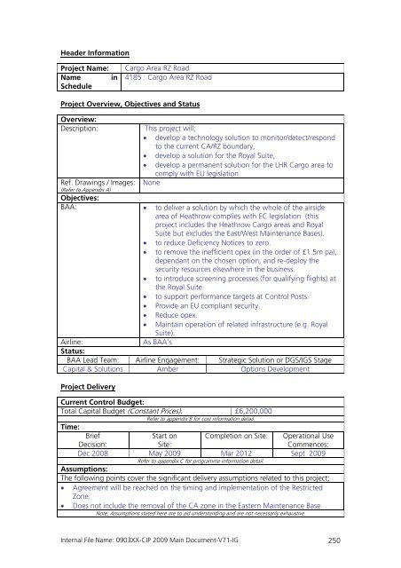 Capital Investment Plan 2009 - Heathrow Airport