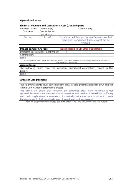 Capital Investment Plan 2009 - Heathrow Airport