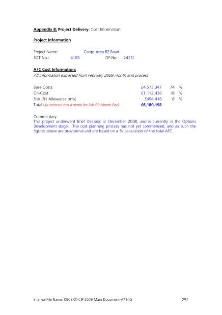 Capital Investment Plan 2009 - Heathrow Airport