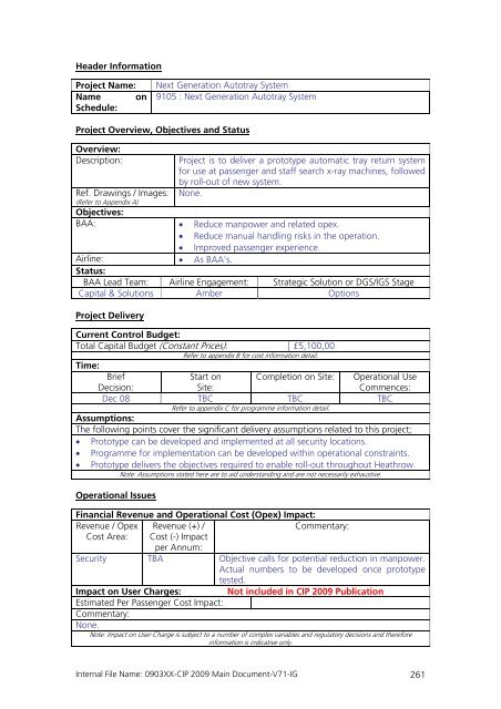 Capital Investment Plan 2009 - Heathrow Airport