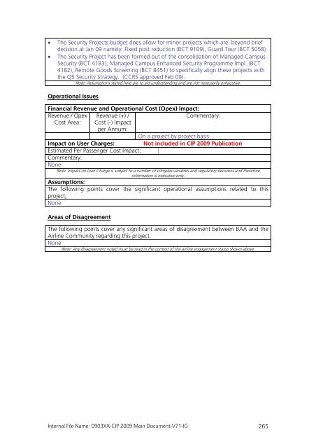 Capital Investment Plan 2009 - Heathrow Airport