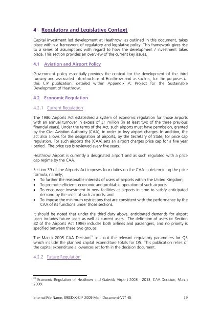 Capital Investment Plan 2009 - Heathrow Airport