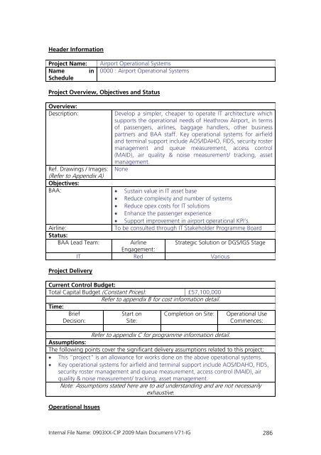 Capital Investment Plan 2009 - Heathrow Airport