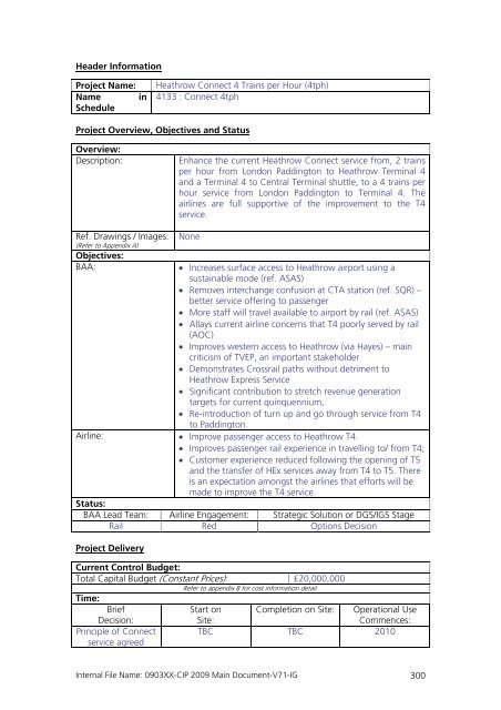 Capital Investment Plan 2009 - Heathrow Airport