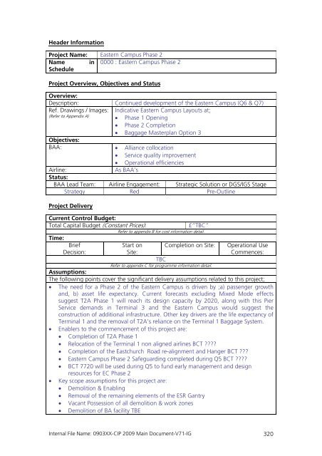 Capital Investment Plan 2009 - Heathrow Airport