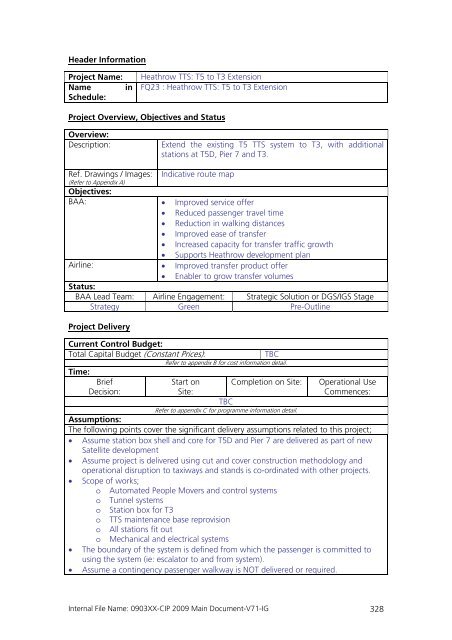 Capital Investment Plan 2009 - Heathrow Airport