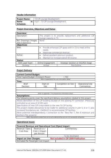 Capital Investment Plan 2009 - Heathrow Airport