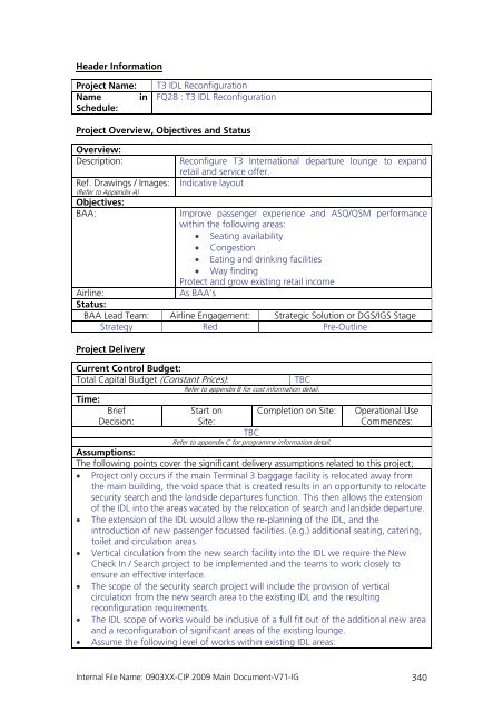 Capital Investment Plan 2009 - Heathrow Airport