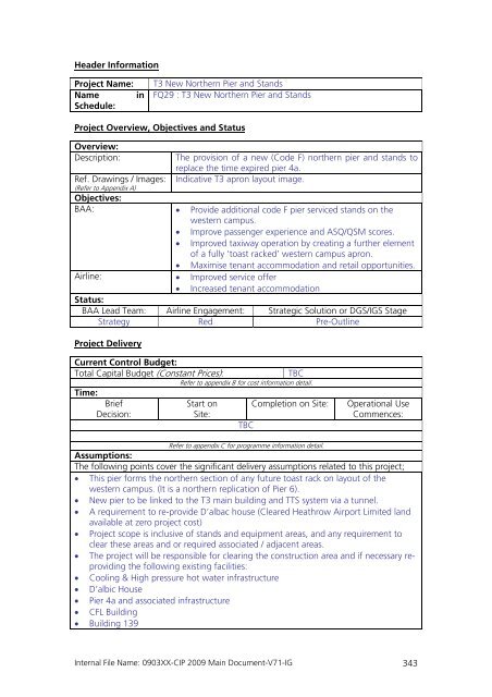 Capital Investment Plan 2009 - Heathrow Airport