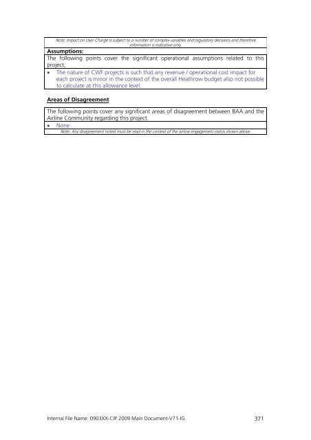 Capital Investment Plan 2009 - Heathrow Airport