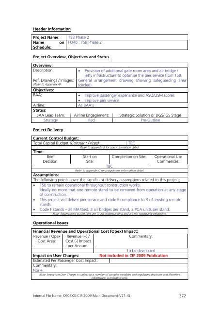 Capital Investment Plan 2009 - Heathrow Airport