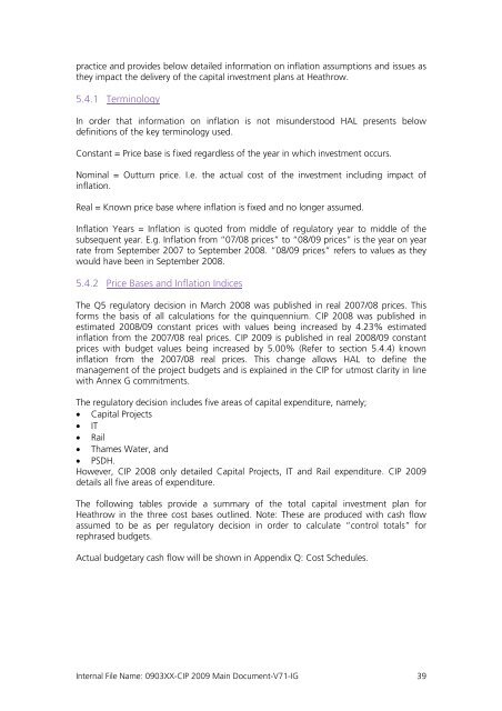 Capital Investment Plan 2009 - Heathrow Airport