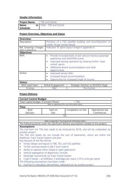 Capital Investment Plan 2009 - Heathrow Airport