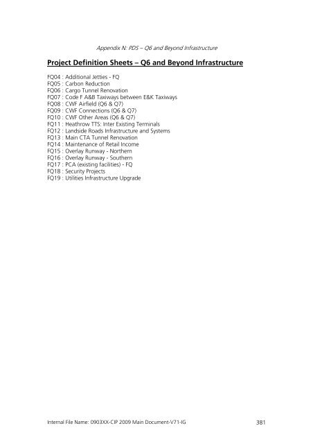 Capital Investment Plan 2009 - Heathrow Airport