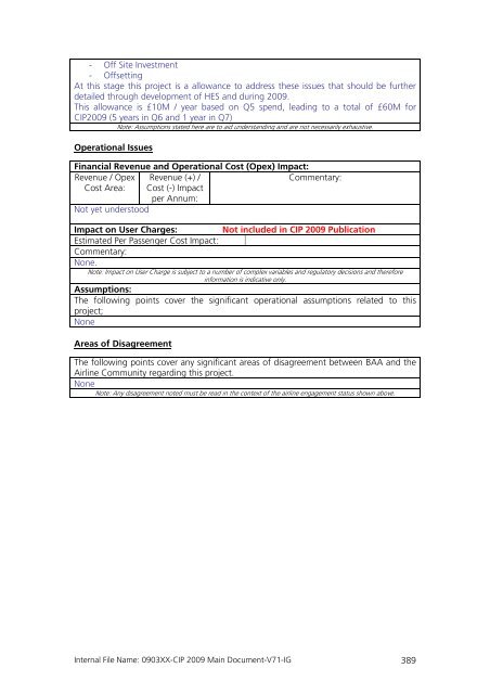 Capital Investment Plan 2009 - Heathrow Airport