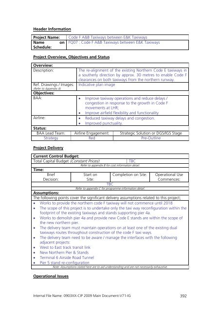 Capital Investment Plan 2009 - Heathrow Airport