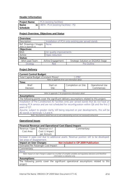 Capital Investment Plan 2009 - Heathrow Airport