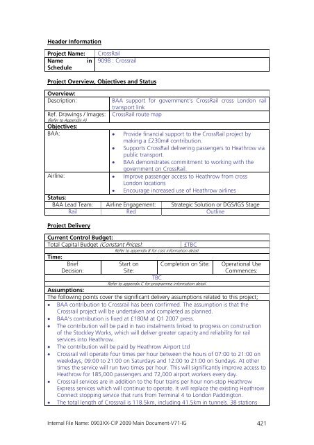 Capital Investment Plan 2009 - Heathrow Airport