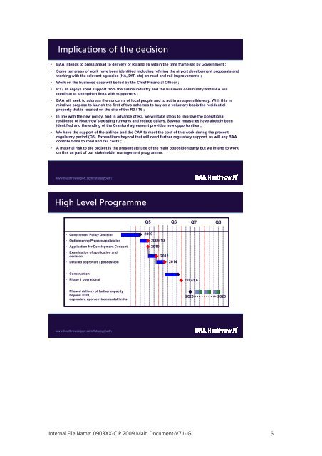 Capital Investment Plan 2009 - Heathrow Airport