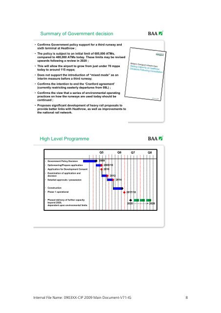 Capital Investment Plan 2009 - Heathrow Airport