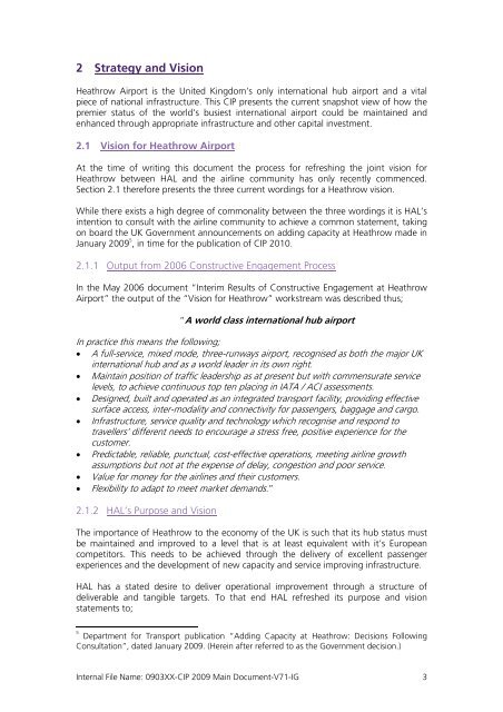 Capital Investment Plan 2009 - Heathrow Airport