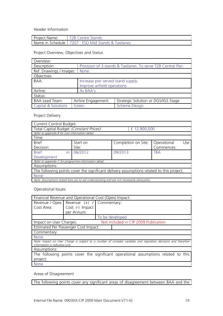 Capital Investment Plan 2009 - Heathrow Airport