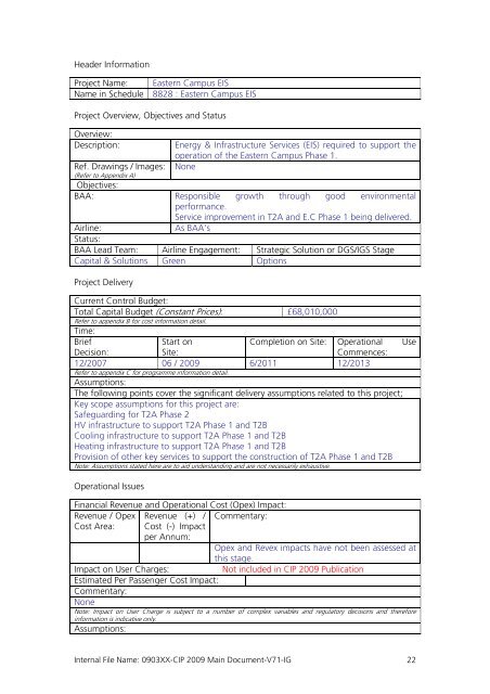 Capital Investment Plan 2009 - Heathrow Airport