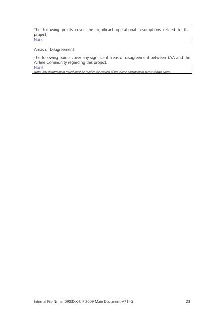 Capital Investment Plan 2009 - Heathrow Airport