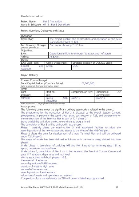 Capital Investment Plan 2009 - Heathrow Airport