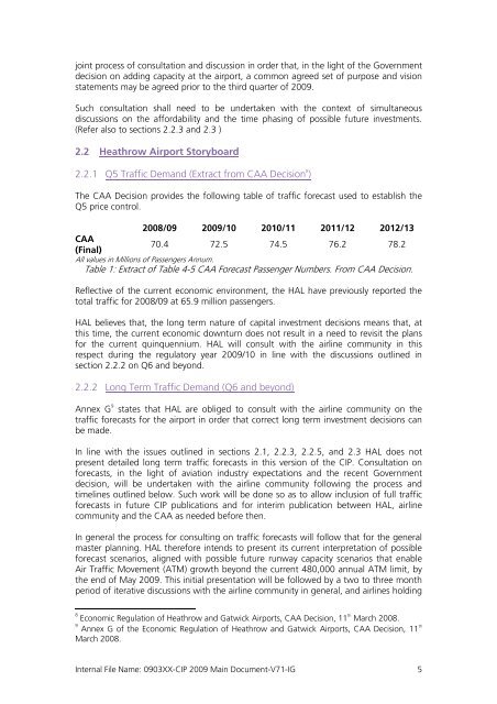 Capital Investment Plan 2009 - Heathrow Airport