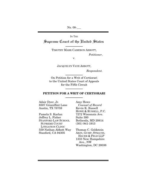 Petition for a Writ of Certiorari - SCOTUSblog