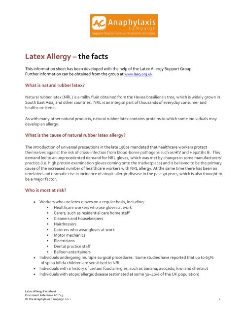 Latex Allergy – the facts - Anaphylaxis Campaign