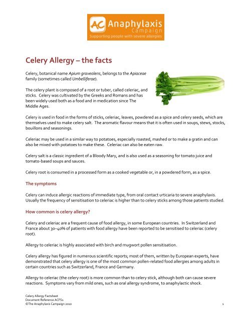 Celery Allergy – the facts - Anaphylaxis Campaign